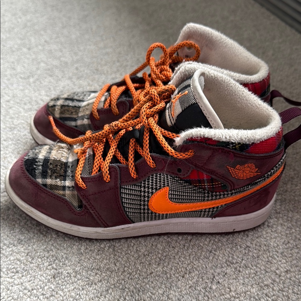 Nike Orange and Red High-Top Sneakers with Plaid Accents